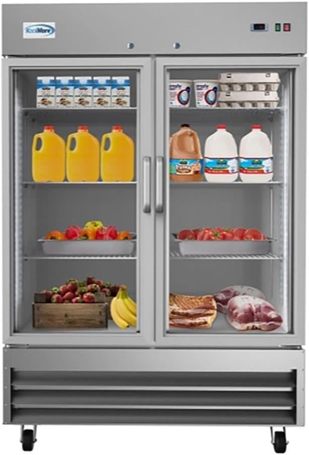 Pemberly Row 2-Door LED Stainless Steel Reach-in Refrigerator Cooler in Silver