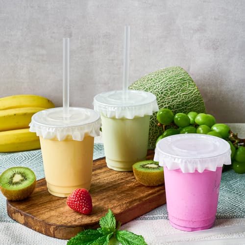JOLLY CHEF Plastic Cups with Lids and Straws 12 oz Clear 100 Pack - Image 3