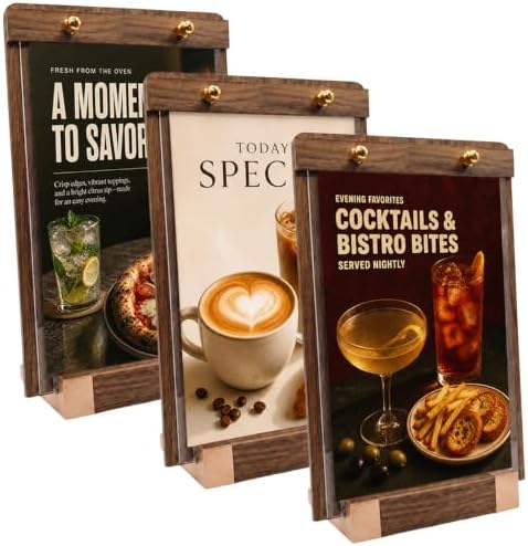 3 Pack 6 x 8 Wood Sign Holders with Slanted Base, Table top Display by VISUP