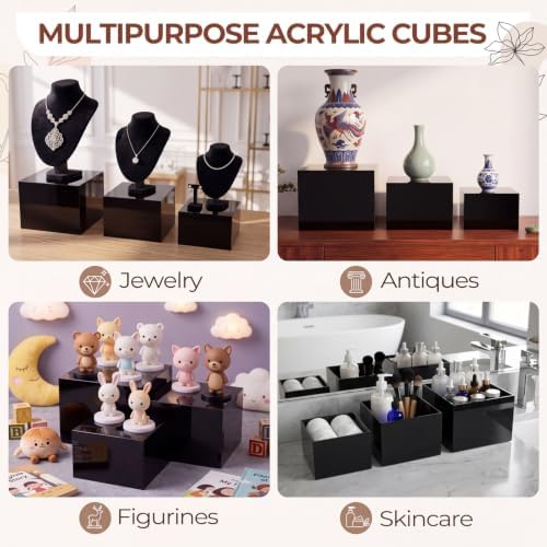 SiliFine 3 Pcs Acrylic Buffet Risers with Price Signs and Markers, Black - Image 7