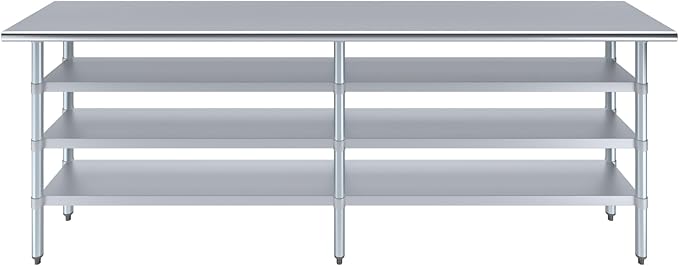 18 in. x 96 in. Stainless Steel Work Table with Three Bottom Shelves | NSF Kitchen Prep Table | Utitly Metal Table