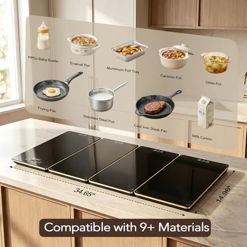 Electric Warming Tray for Buffet Party - 4 Panels Electric Glass Top Heating Plate, 8 Level Temp Control Easy Clean Surface Overheat Protection and Timer: for Busy Hosts Party Dinners and Holiday Meal - Image 2