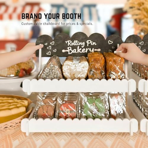 HOTCAN Wooden Cookie Display Stand with Chalkboard Sign for Bakers, Vendors, Craft Fairs | Pastry Display for Market Booths & Events | 2 Tiered Cookie Display for Muffins, Cakes, and Pastries (White) - Image 2