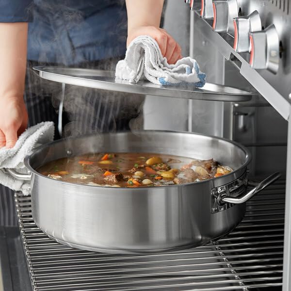 SS1 Series 12 Qt Stainless Steel Brazier with Cover, Aluminum-Clad Bottom, NSF Listed, Induction Ready, Dishwasher Safe, 4.6 Inch Height