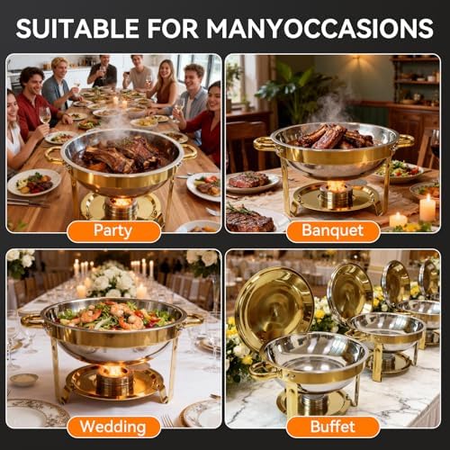 Chafing Dishes for Buffet, 4 Pack 6QT Gold Chafers & Food Warmers with lid - Image 7