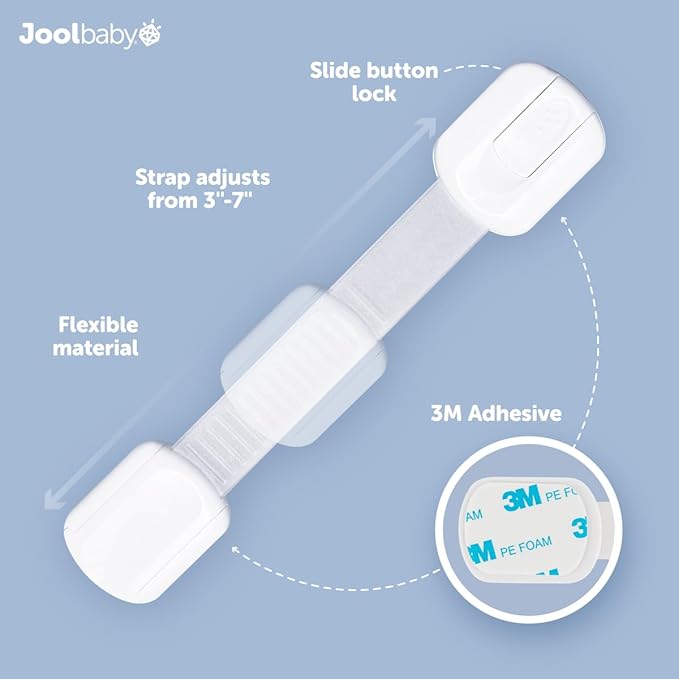 Child Safety Strap Locks (8 Pack) Baby Proof Cabinets, Drawers, Fridge, Toilet & Trash Cans – 3M Adhesive Childproof Locks – Jool Baby