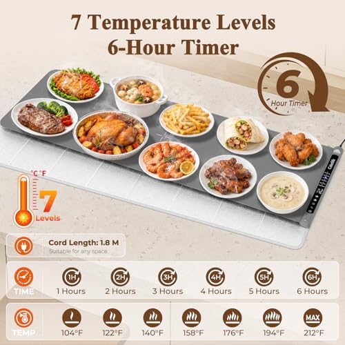 Warming Mat for Food,Electric Warming Tray with Heat-Resistant Pad-XXL Grey - Image 5