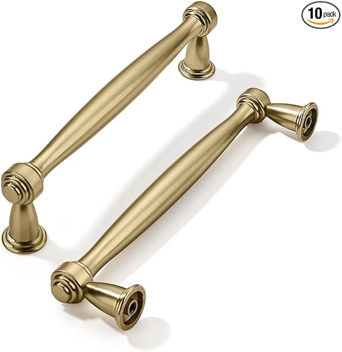 khtumeware 10 Pack 3-3/4 Inch(96mm) Brushed Brass Cabinet Pulls Satin Brass Kitchen Cabinet Handles Kitchen Cabinet Hardware for Cupboard Drawer Handles Dresser Pulls
