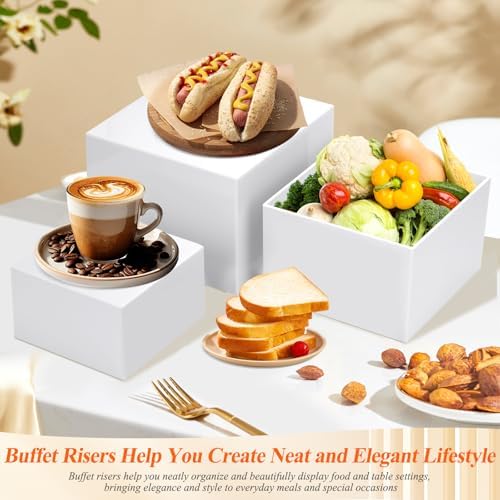 Qinzave 3Pcs White Acrylic Buffet Risers with Acrylic Maker Pen and Mini Sign, 6" 7" 8" Food Risers for Buffet Table Shelf Display Stand for Party Catering Dessert Collectibles Jewelry - Image 7