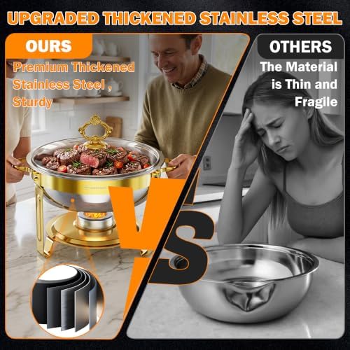 Chafing Dishes for Buffet, 6QT 2 Pack Round with Glass Lid, Gold - Image 4