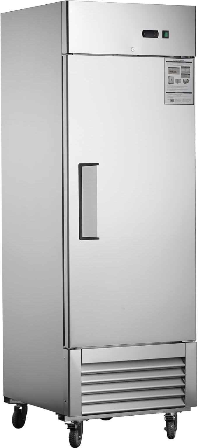 27" Commercial Refrigerator,Single Solid Door Stainless Steel Reach-in Refrigerator 18.68 Cu.ft. Upright Fan Cooling for Restaurant, Bar, Shop, Home, Garage, Business, Kitchen, ETL & DOE