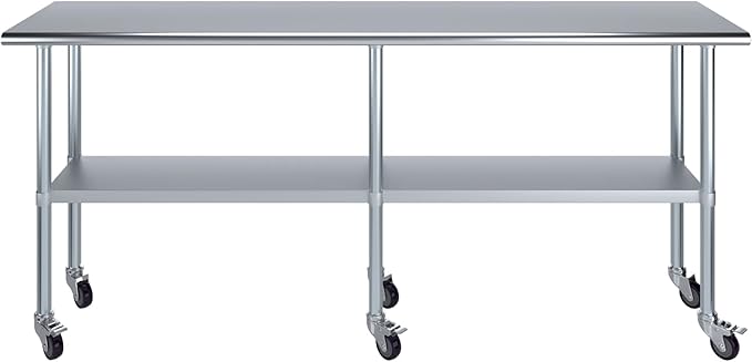 AmGood 84" Long x 18" Deep Stainless Steel Table with Casters
