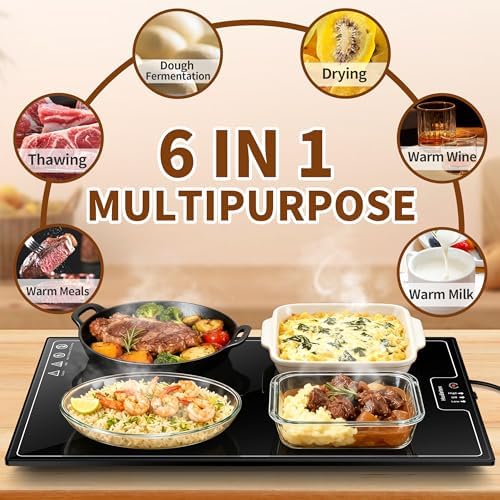 Warming Mat for Food,L 22"x14",Tempered Glass Electric Warming Tray, Black - Image 5