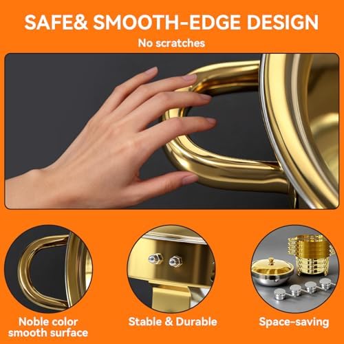 Gold Chafing Dish Buffet Set, 4-Pack 6QT 304 Stainless Steel Round Food Warmers with Lids, Water Pans & Fuel Holders – for Catering, Wedding Receptions & Parties - Image 5