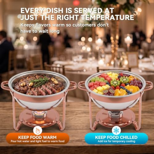 6QT Round Chafing Dish Sets, Food Warmers for Parties Buffet, Rose Gold - Image 3