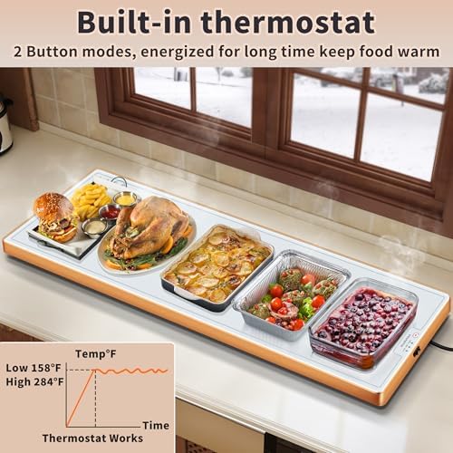 Warming Mat for Food,Extra Long 47"x12",Tempered Glass Warming Tray, White - Image 5