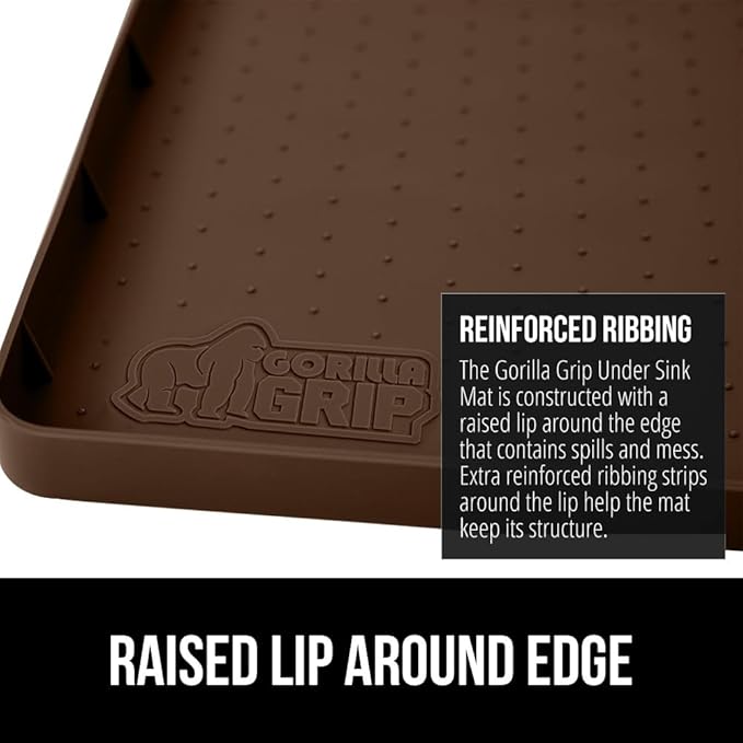 GORILLA GRIP Waterproof Silicone Under Sink Mat with Raised Lip for Kitchen and Bathroom, Cabinet Shelf Liner Stay in Place Mats Dishwasher Safe Drawer Liner, Organizer Tray, 19 x 22 in, Coffee