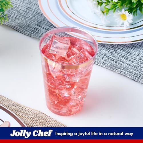 JOLLY CHEF 100 Pack 12oz Elegant Rose Gold Rim Disposable Plastic Cups, 9 oz Clear Plastic Cups Tumblers - Image 6