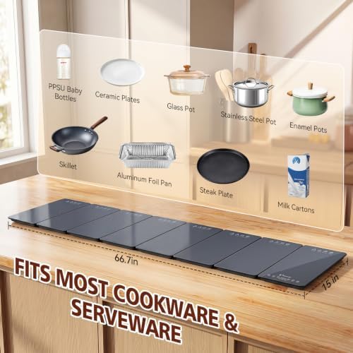 66.7" x 15" Food Warmers for Parties Buffet, 8-in-1 Electric Warming Trays for Buffets Party, Glass Food Warming Mat with 17 Heat Levels & 12H Timer for Family Dinners Catering Gatherings - Image 6