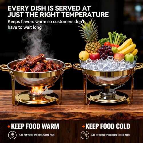 6QT Gold Chafing Dishes for Buffet, Round Chafing Dish Buffet Set of 4 Pack - Image 4