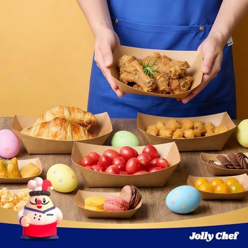 JOLLY CHEF 3lb Paper Food Tray 250 Pack Disposable Food Serving Holder Boat - Image 4