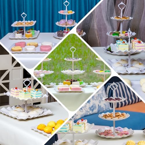 Biodegradable Cupcake Stand Holder, Dessert Table Display Set, Treat Table Candy Cake Desert Tiered Tray, 3 Tier Serving Trays for Tea Party, Wedding Baby Shower Bridal Shower Decorations（10 PCS ） - Image 6