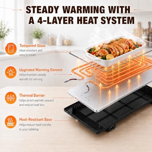 66.7" x 15" Food Warmers for Parties Buffet, 8-in-1 Electric Warming Trays for Buffets Party, Glass Food Warming Mat with 17 Heat Levels & 12H Timer for Family Dinners Catering Gatherings - Image 4