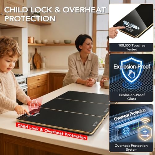Electric Warming Tray for Buffet Party - 8 Panels Electric Glass Top Heating Plate, 8 Level Temp Control Easy Clean Surface Overheat Protection and Timer: for Busy Hosts Party Dinners and Holiday Meal - Image 5
