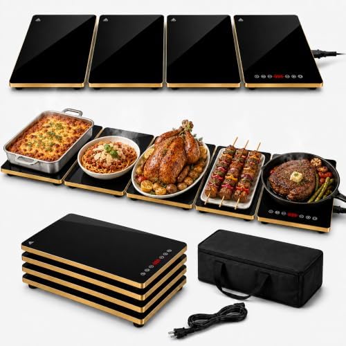 Alpha Living GW-P4 Food Warming Mat – Tempered Glass Top Warming Tray Food Warmers for Parties Buffet – 3 Heat Settings – Child Lock and Timer Functions – Anti-Slip Feet by AlphaLiving