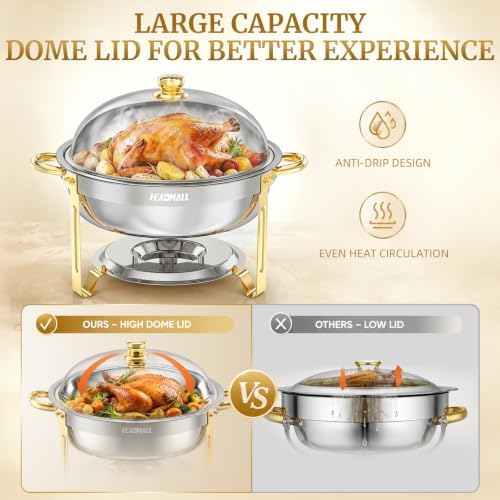 HEADMALL Chafing Dishes for Buffet 4 Pack, 6QT Gold Food Warmers for Parties Buffet Servers, Warming Trays for Wedding, Birthday Party or Holiday Celebration (4, Gold Frame) - Image 5