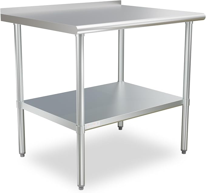 STABLEINK NSF Stainless Steel Prep Table 36x30 inches 3ft, Metal Work Table with Adjustable Undershelf and backsplash, for Commercial Kitchen, Restaurant, Home, Hotel and Garage