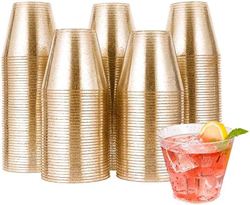 JOLLY CHEF 200 Pack 9 oz Gold Glitter Plastic Cups, Disposable Party Cups by JOLLYCHEF