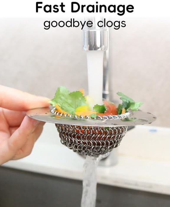 TRAPMATE Kitchen Sink Drain Strainer & Sink Stopper, Revolutionary Stainless Steel Drain Plug Combo, Anti-Clog Garbage Strainer Basket for US Standard Drains, Fits Single & Double Bowl Kitchen Sinks
