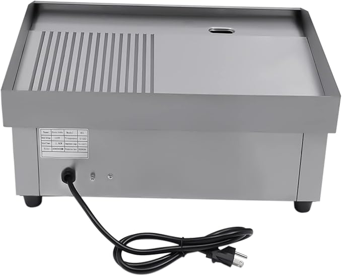 Commercial Countertop Grill 110V 1600W Electric Flat Top Griddle Grill 21.7"x13.8" Flat & Fluted Stainless Steel Flat Top Teppanyaki Griddle Nonstick BBQ Grill Temperature Range 122-572°F
