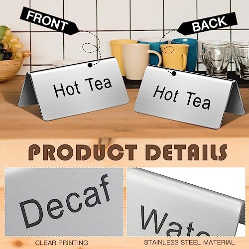 Hicarer 5 Pcs Stainless Steel Table Tent Sign Coffee Signs Tea Beverage Table Display for Party Buffet Restaurant Banquet Wedding Indoor Outdoor, 2.99 x 1.5'' - Image 3
