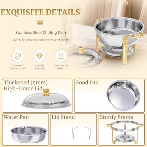 HEADMALL Chafing Dishes for Buffet 4 Pack, 6QT Gold Food Warmers for Parties Buffet Servers, Warming Trays for Wedding, Birthday Party or Holiday Celebration (4, Gold Frame) - Image 3