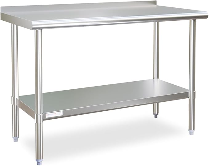 STABLEINK NSF Stainless Steel Prep & Work Table 24 x 48 Inches 4ft Heavy Duty Metal Table with Backsplash and Undershelf for Commercial Kitchen, Restaurant, Hotel, Laundry and Garage