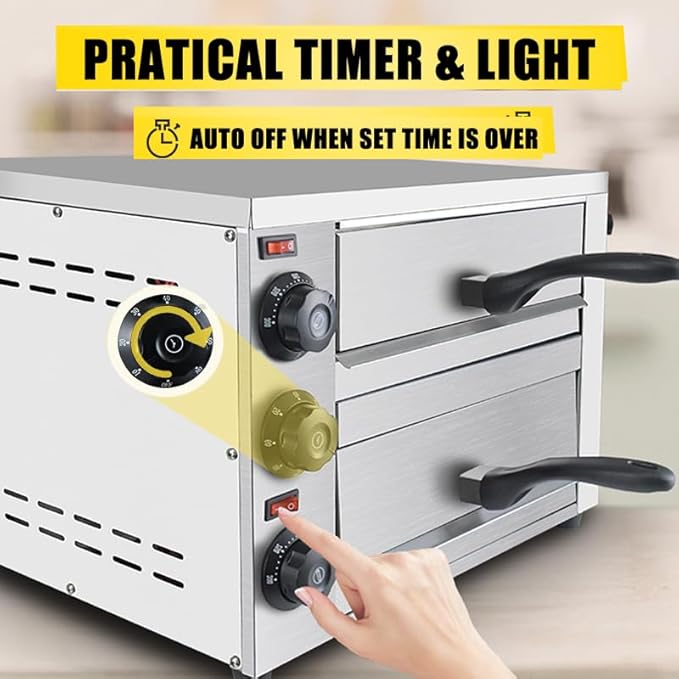 KOOTEN 2 Tier Tabletop Pizza Oven - Indoor Electric Commercial Stainless Steel With Timer for Home and Restaurant