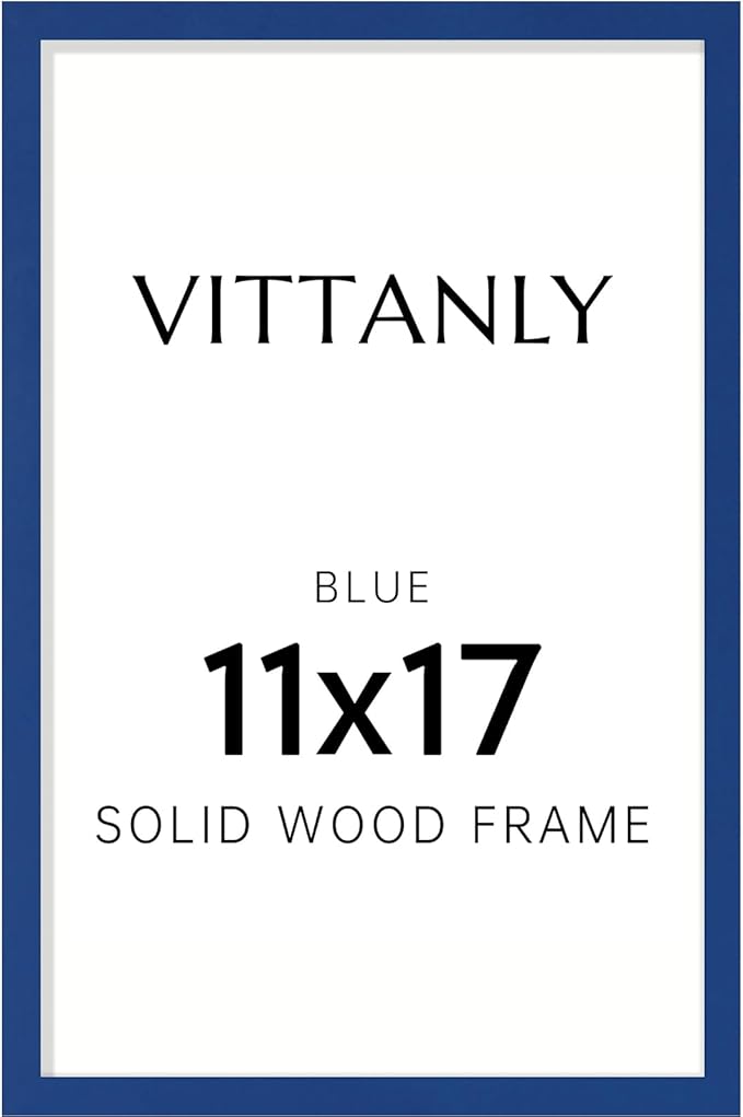Vittanly 11x17 Picture Frame, Solid Wood Frame with Plexiglass, Includes 8x12 Mat, Wall Hanging for Photos, Home Decor, Royal Blue, 1 Pack