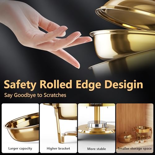 All Gold Chafing Dishes for Buffet 4 Pack, 6QT, Round Stainless Steel - Image 5