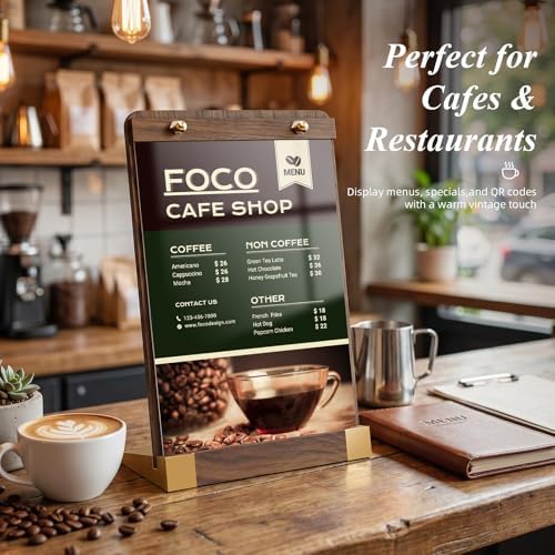 PPH-Sisy 4 Pack Acrylic Sign Holders 4x6 with Wood Base, Tabletop Display Sign Stand for Menu Flyer Poster, Clear Acrylic Paper Frame for Restaurant Coffee Shop Hotel Office Exhibition - Image 2
