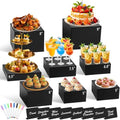 8Pcs Black Acrylic Buffet Risers with Mini Sign and Marker, Black Acrylic Risers for Party Catering Dessert Jewelry Collectibles with Hollow Bottoms Nesting Cube Box (9.5" 9" 8" 7.5" 6.8" 6" 5" 5") by Qinzave