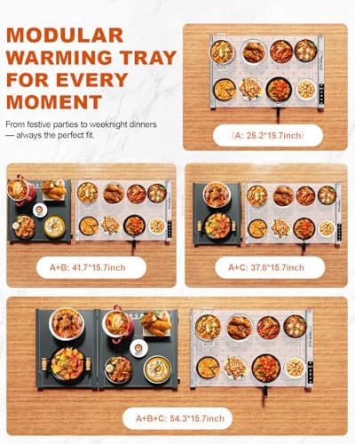 Food Warming Mat Extension Panels B+C for iTRUSOU Electric Warming Tray BWP01-A – Add-On Expandable Warming Mat for Food, Must Be Used with Main Control Panel A, for Buffet, Party Chafing Dishes - Image 3