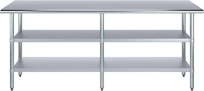 AmGood Stainless Steel Work Table with 2 Shelves | NSF | Metal Utility Table (84" Long x 18" Deep)