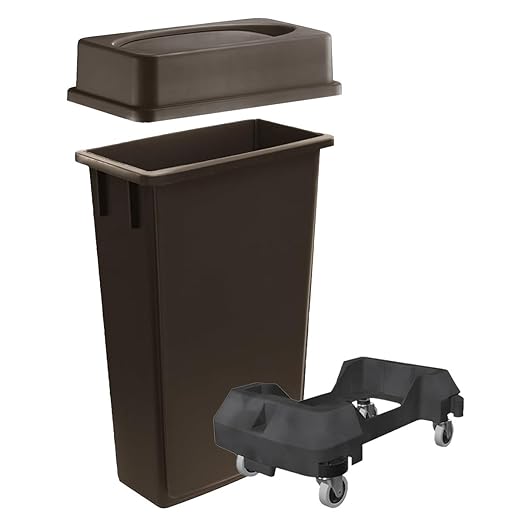 3 pack 23 Gallon Waste Bin with Lid & Dolly, Heavy-Duty Trash Can, Slim Rectangular Garbage Bin, Durable Waste Container, Recycling Bin, Plastic Wastebasket for Kitchen, Garage, Restaurants, Office