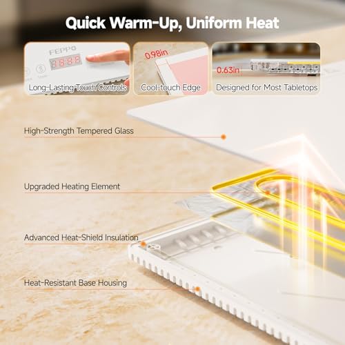FEPPO Electric Warming Tray with Independent Temp Control, 31"x15" Glass Surface Warming Mat for Food, 10 Temp Settings and Timer, 2-in-1 Food Warmers for Parties Buffet - Image 7