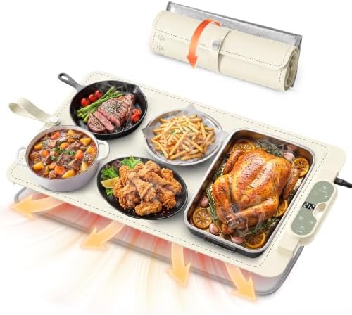 Warming Mat for Food， Extra Large 26"x15", 7 Heat Levels, 8 Hour Timer by FJAU