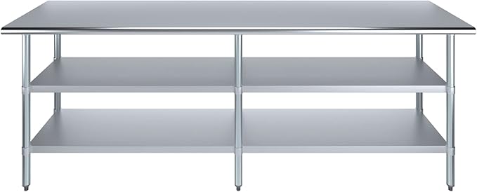 AmGood Stainless Steel Work Table with 2 Shelves | NSF | Metal Utility Table (96" Long x 24" Deep)