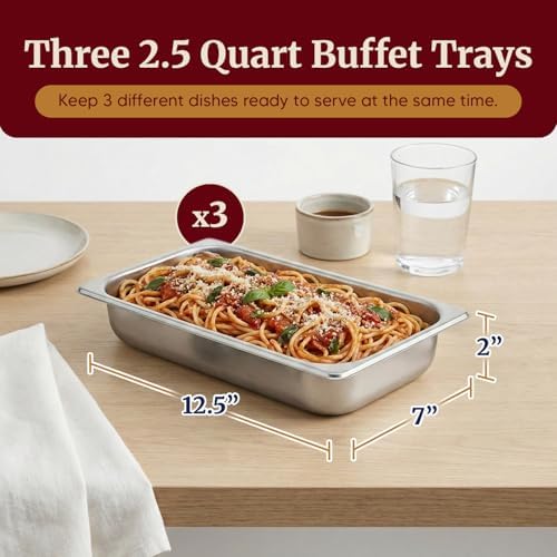 Elite Gourmet EWM-6171 Triple Buffet Server, 7.5 Qt, Stainless Steel - Image 3