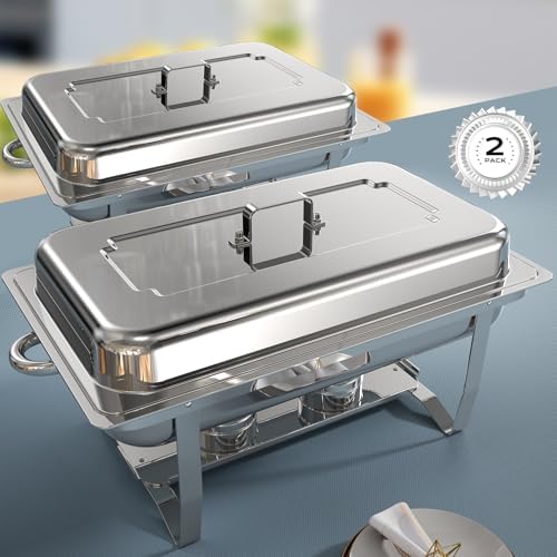 Chafing Dishes for Buffet 2 Pack, [Ultrasonic Mirror Polishing] Chafing Dish Buffet Set 9QT, [Rolled Edge Finger Protection] Buffet Servers and Warmers for Any Party, Wedding, Birthday and Hotel by VisittheTatakoii